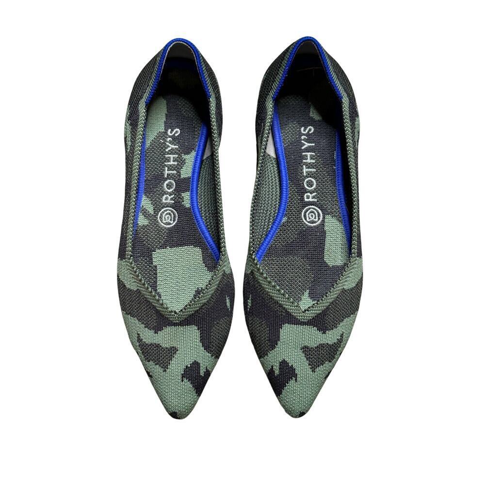 Rothy's Ballet Flats The Point Olive Green Camo Shoes Green Black Size 9.5